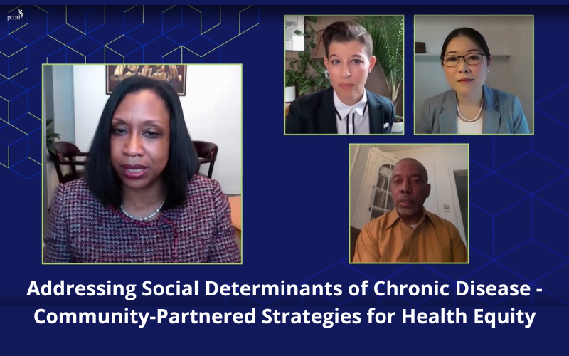A screenshot of participants during the 2022 PCORI Annual Meeting Plenary Session: Addressing Social Determinants of Chronic Disease - Community-Partnered Strategies for Health Equity